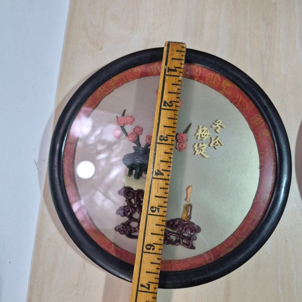 Set of‎ 4 Vintage Chinese Carved Imitation Jade Wall Plaques Floral Design